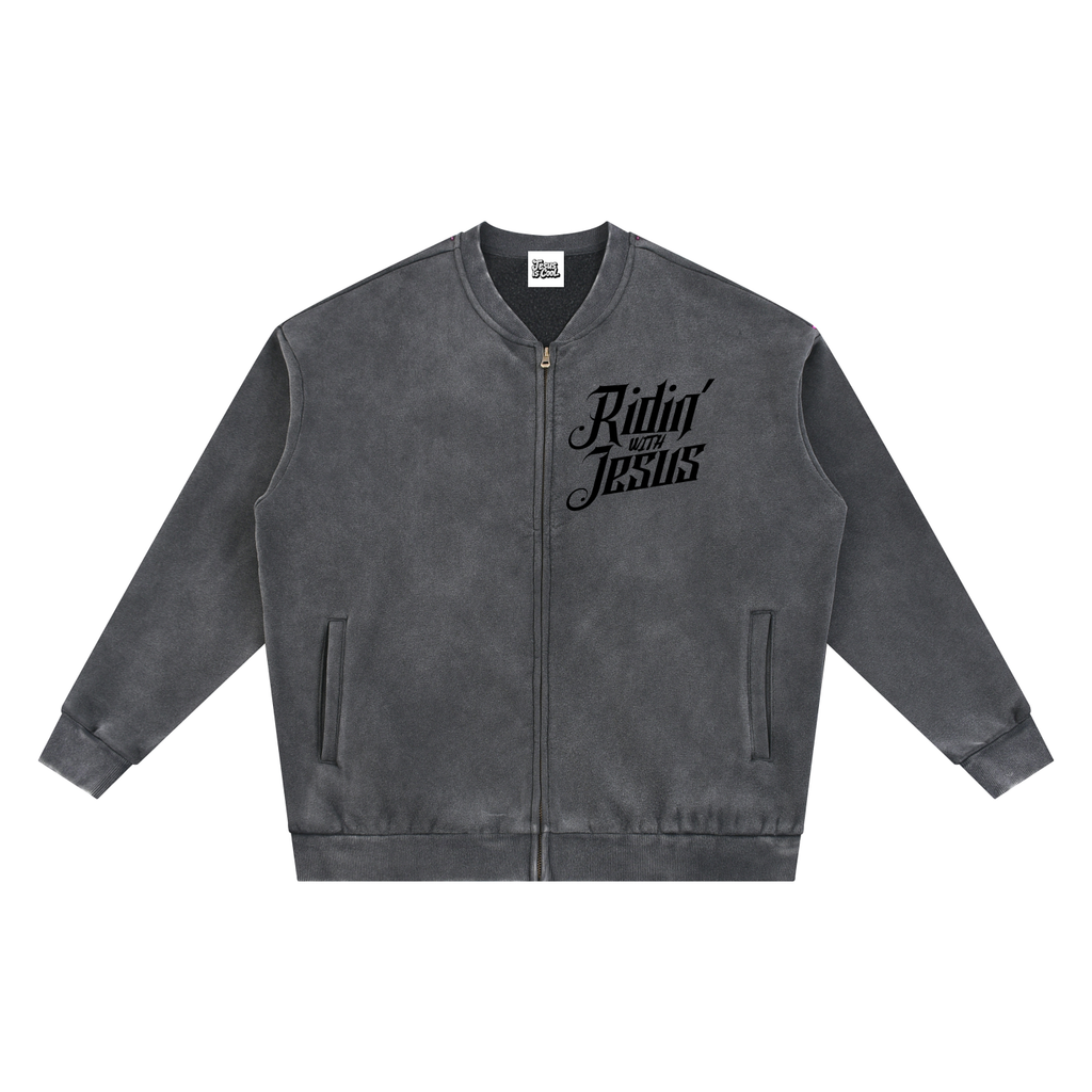 Vintage Washed Fleece Baseball Jacket